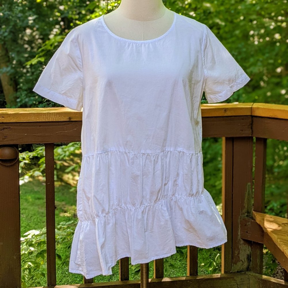 Pleione White Cotton Asymmetrical Tunic Top